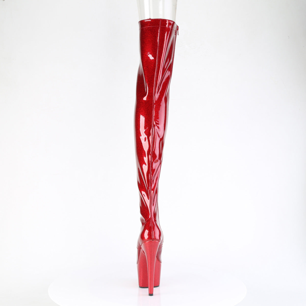 ADORE-3021GP *7" Heel, 2 3/4" PF Peep Toe Lace-Up Thigh Boot, Side Zip