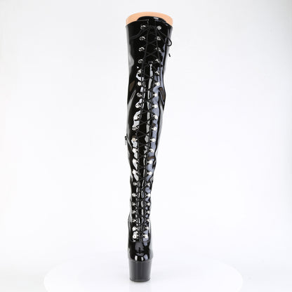 ADORE-3022 7" Heel, 2 3/4" PF Lace Up Front Thigh Boot, Side Zip