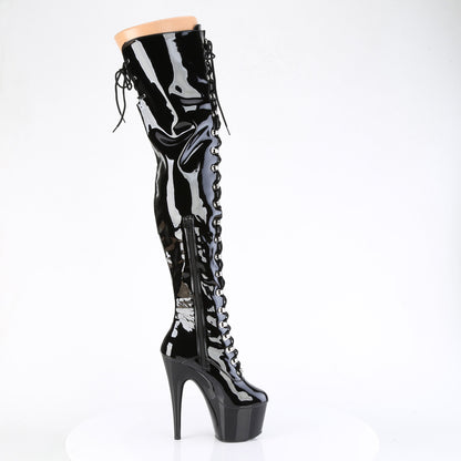 ADORE-3022 7" Heel, 2 3/4" PF Lace Up Front Thigh Boot, Side Zip