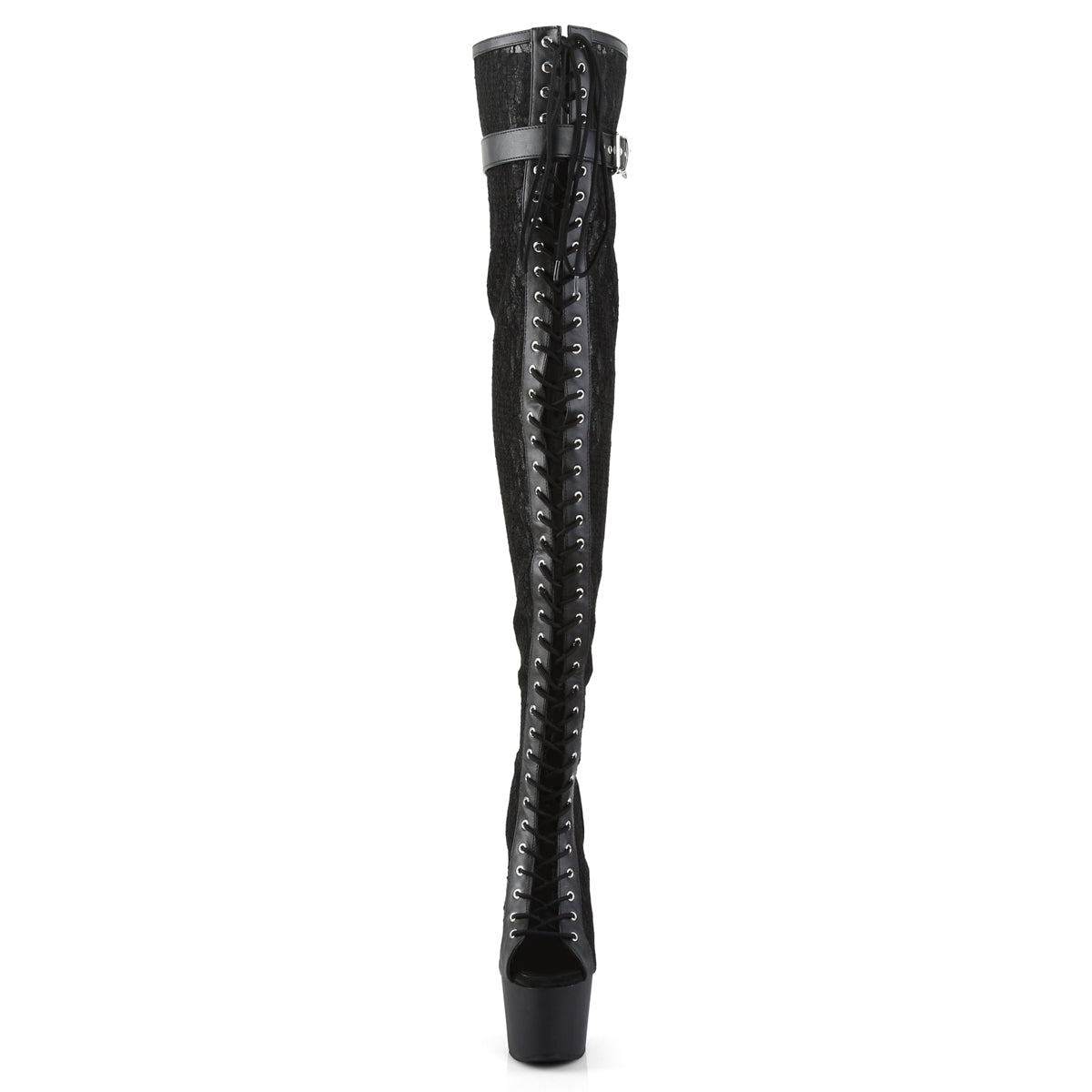 ADORE-3025ML *7" Heel, 2 3/4" PF Peep Toe Lace-up Thigh Boot, Back Zip