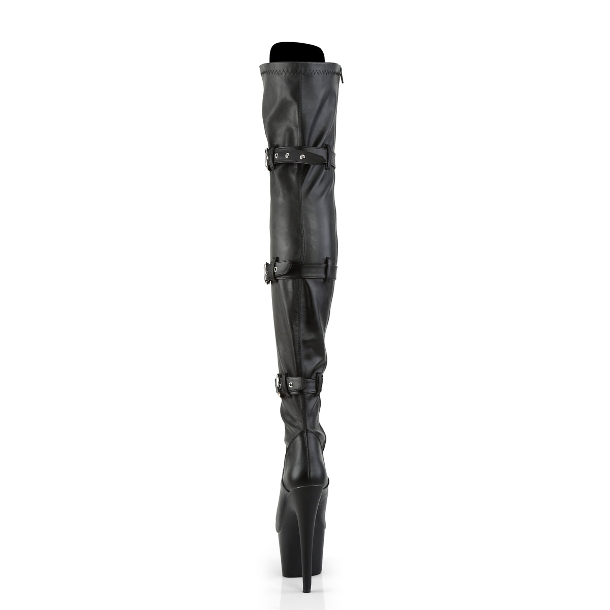 ADORE-3028 7" Heel, 2 3/4" PF Laceup Triple-Buckle Thigh Boot, Side Zip