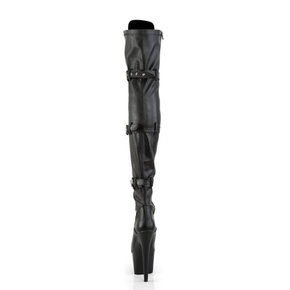 ADORE-3028 7" Heel, 2 3/4" PF Laceup Triple-Buckle Thigh Boot, Side Zip