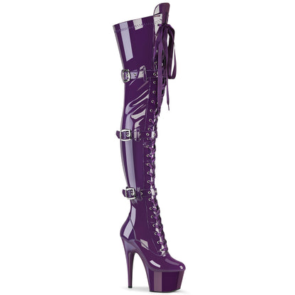 ADORE-3028 7" Heel, 2 3/4" PF Laceup Triple-Buckle Thigh Boot, Side Zip