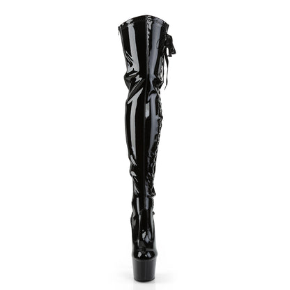ADORE-3050 7" Heel, 2 3/4" PF Thigh Boot w/Side Ribbon Lace, Side Zip