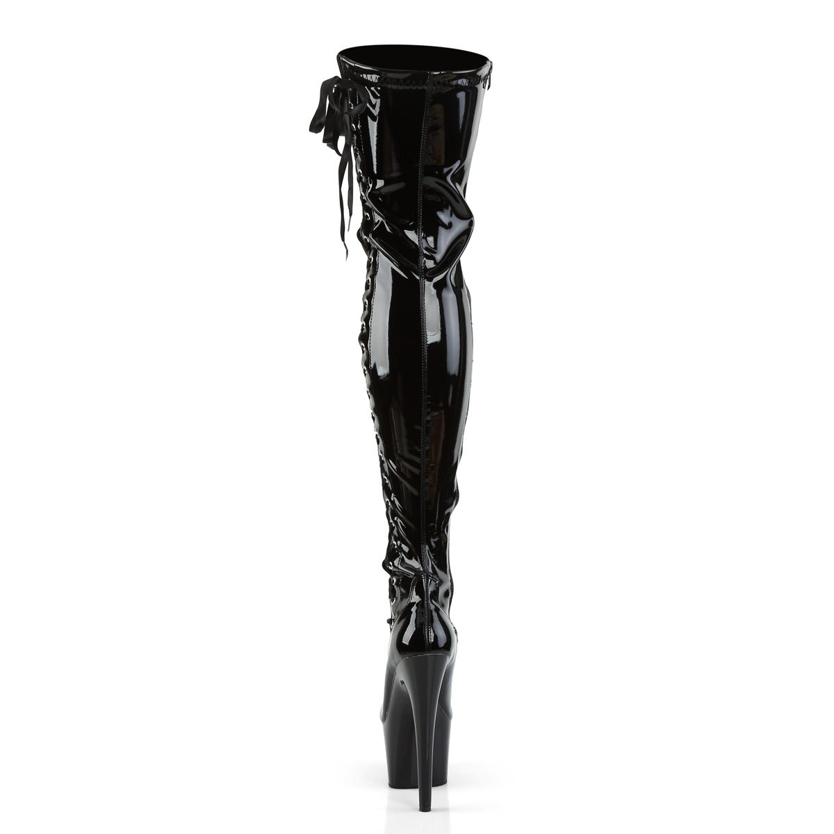ADORE-3050 7" Heel, 2 3/4" PF Thigh Boot w/Side Ribbon Lace, Side Zip