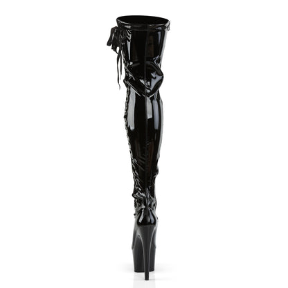 ADORE-3050 7" Heel, 2 3/4" PF Thigh Boot w/Side Ribbon Lace, Side Zip