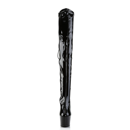 ADORE-3063 7" Heel, 2 3/4" PF Rear Lace-Up Stretch Thigh Boot, Side Zip