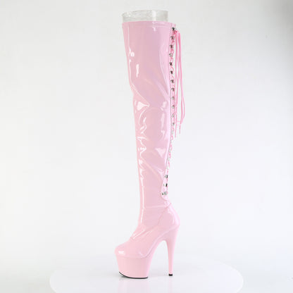 ADORE-3063 *7" Heel, 2 3/4" PF Lace-Up Back Stretch Thigh Boot,Side Zip