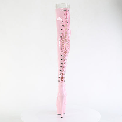 ADORE-3063 *7" Heel, 2 3/4" PF Lace-Up Back Stretch Thigh Boot,Side Zip