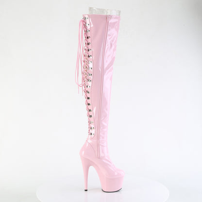 ADORE-3063 *7" Heel, 2 3/4" PF Lace-Up Back Stretch Thigh Boot,Side Zip