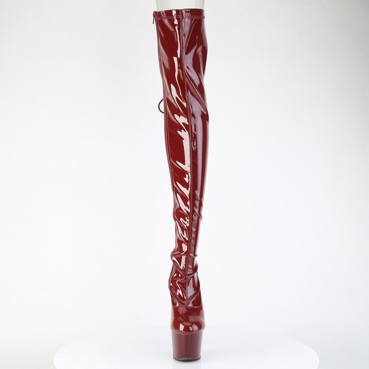 ADORE-3063 *7" Heel, 2 3/4" PF Lace-Up Back Stretch Thigh Boot,Side Zip
