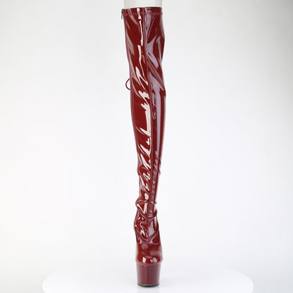 ADORE-3063 *7" Heel, 2 3/4" PF Lace-Up Back Stretch Thigh Boot,Side Zip