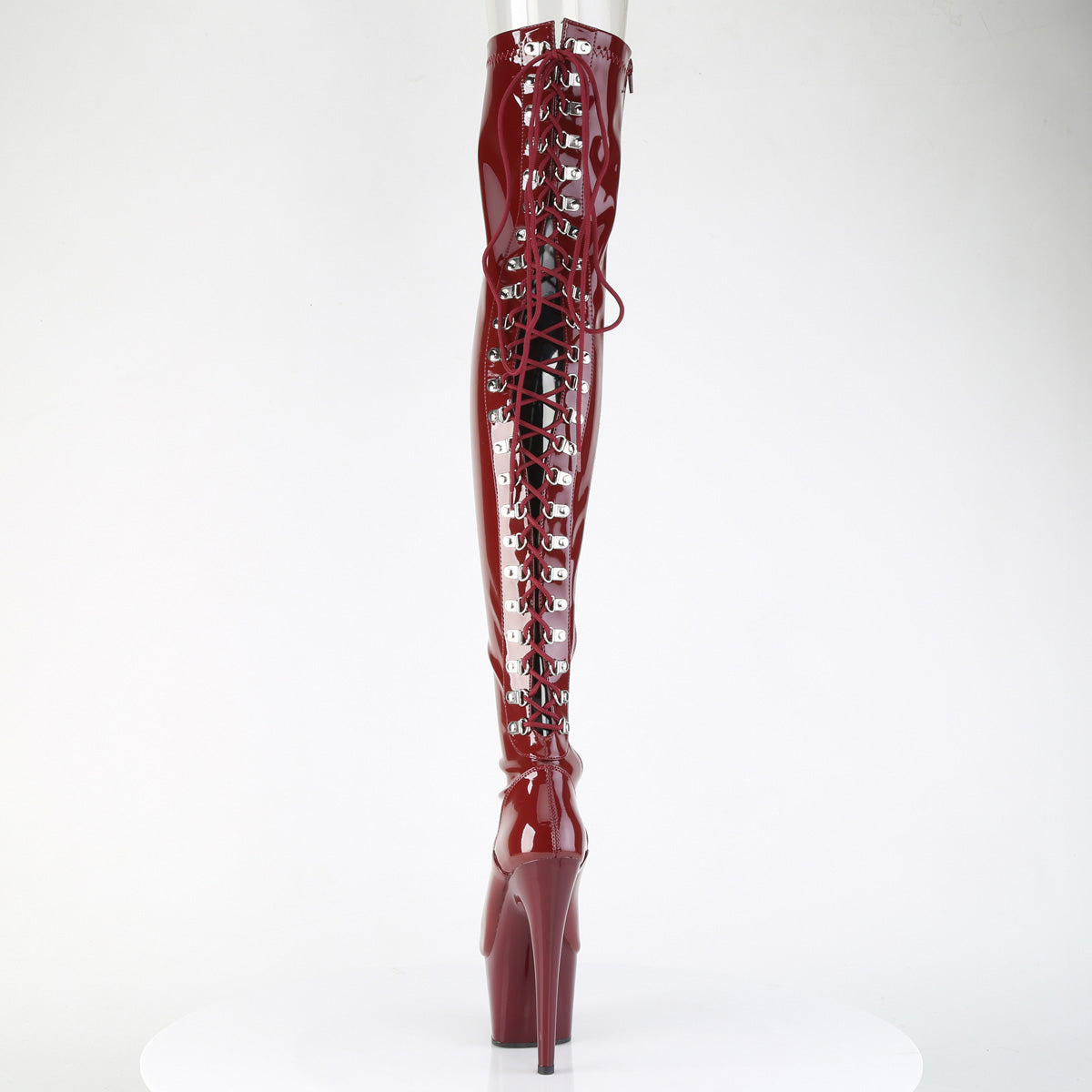ADORE-3063 *7" Heel, 2 3/4" PF Lace-Up Back Stretch Thigh Boot,Side Zip