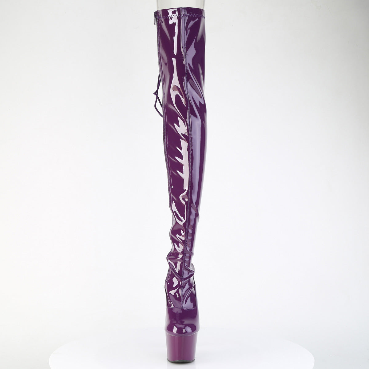 ADORE-3063 *7" Heel, 2 3/4" PF Lace-Up Back Stretch Thigh Boot,Side Zip