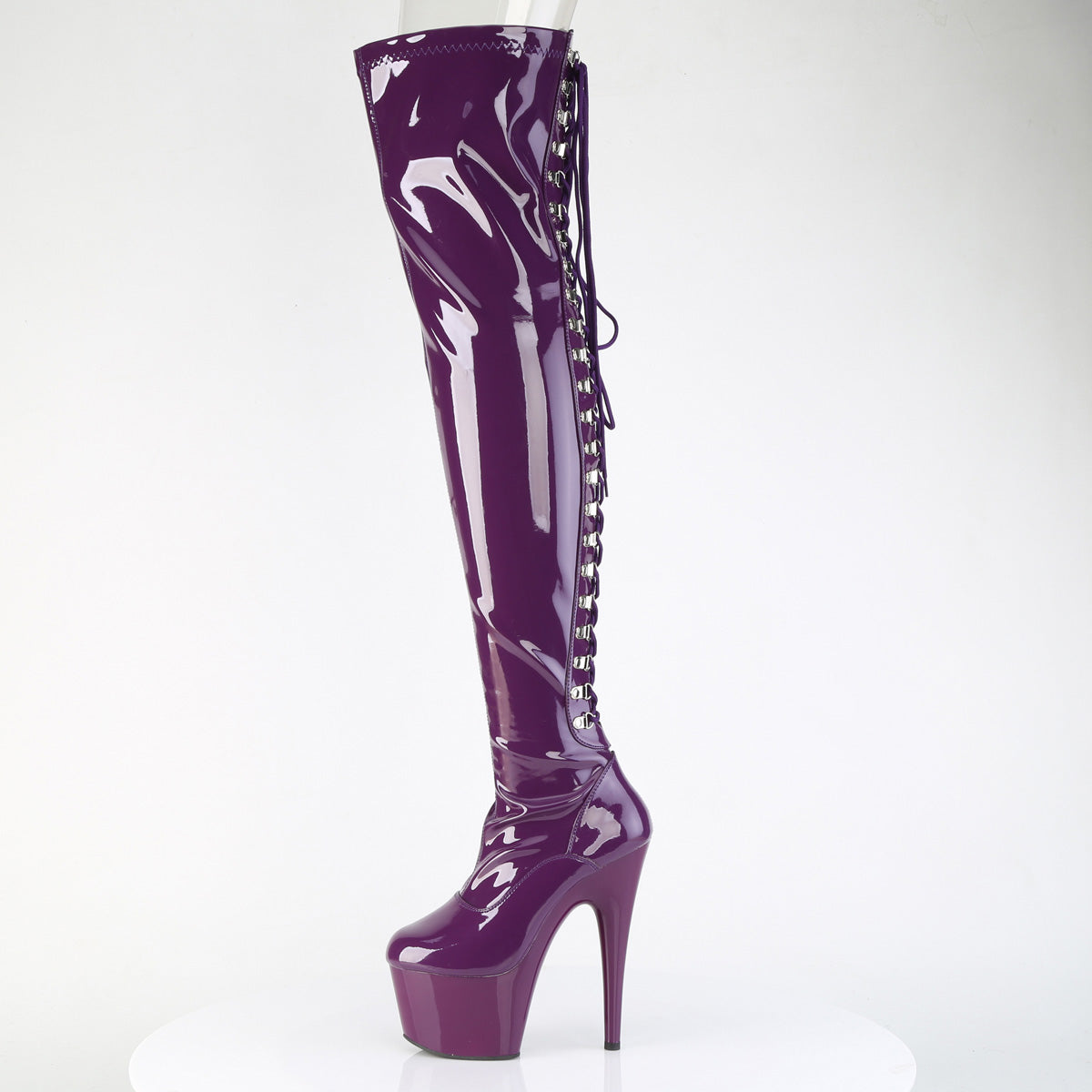 ADORE-3063 *7" Heel, 2 3/4" PF Lace-Up Back Stretch Thigh Boot,Side Zip