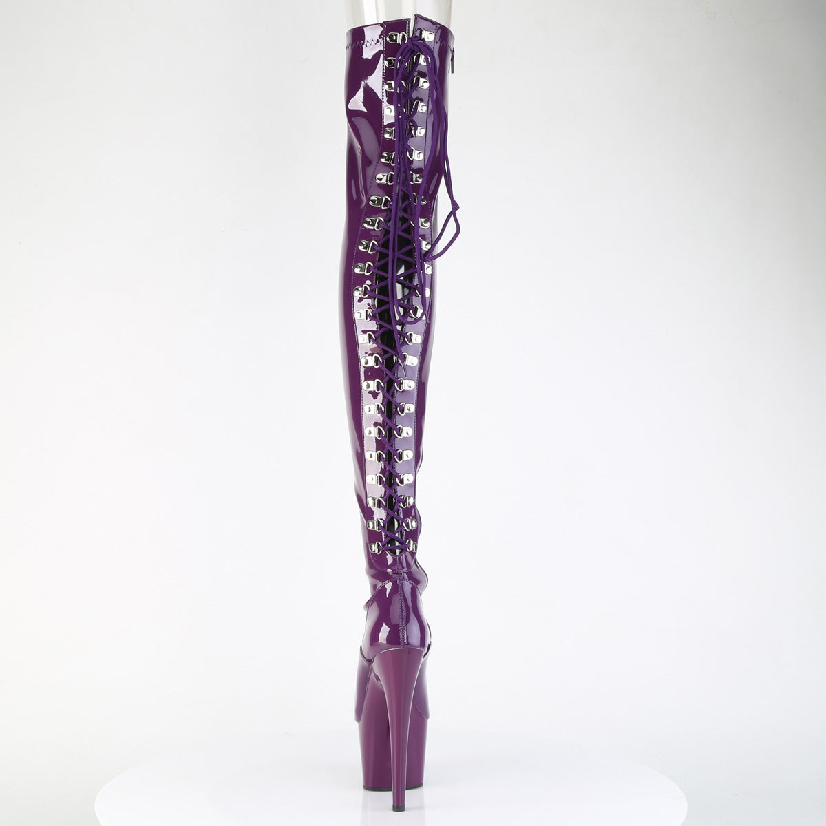 ADORE-3063 *7" Heel, 2 3/4" PF Lace-Up Back Stretch Thigh Boot,Side Zip