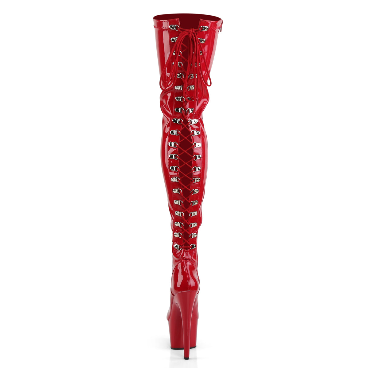 ADORE-3063 *7" Heel, 2 3/4" PF Lace-Up Back Stretch Thigh Boot,Side Zip