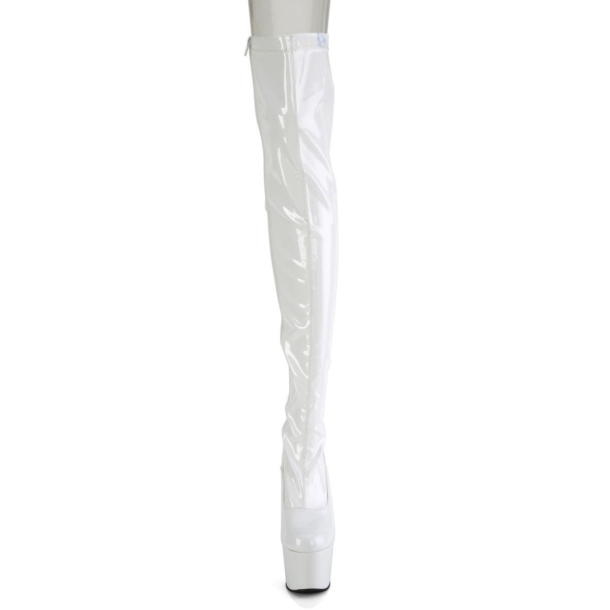 ADORE-3063 7" Heel, 2 3/4" PF Lace-Up Back Stretch Thigh Boot, Side Zip