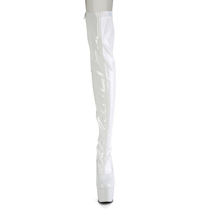 ADORE-3063 7" Heel, 2 3/4" PF Lace-Up Back Stretch Thigh Boot, Side Zip