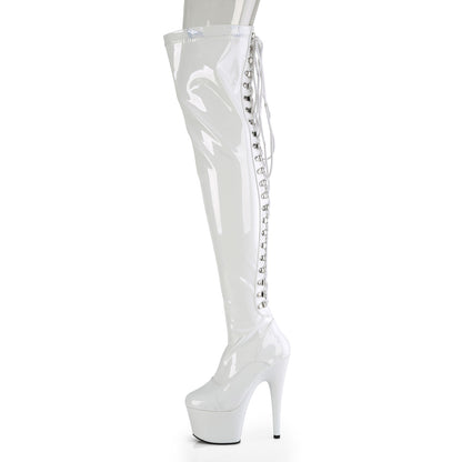 ADORE-3063 7" Heel, 2 3/4" PF Lace-Up Back Stretch Thigh Boot, Side Zip