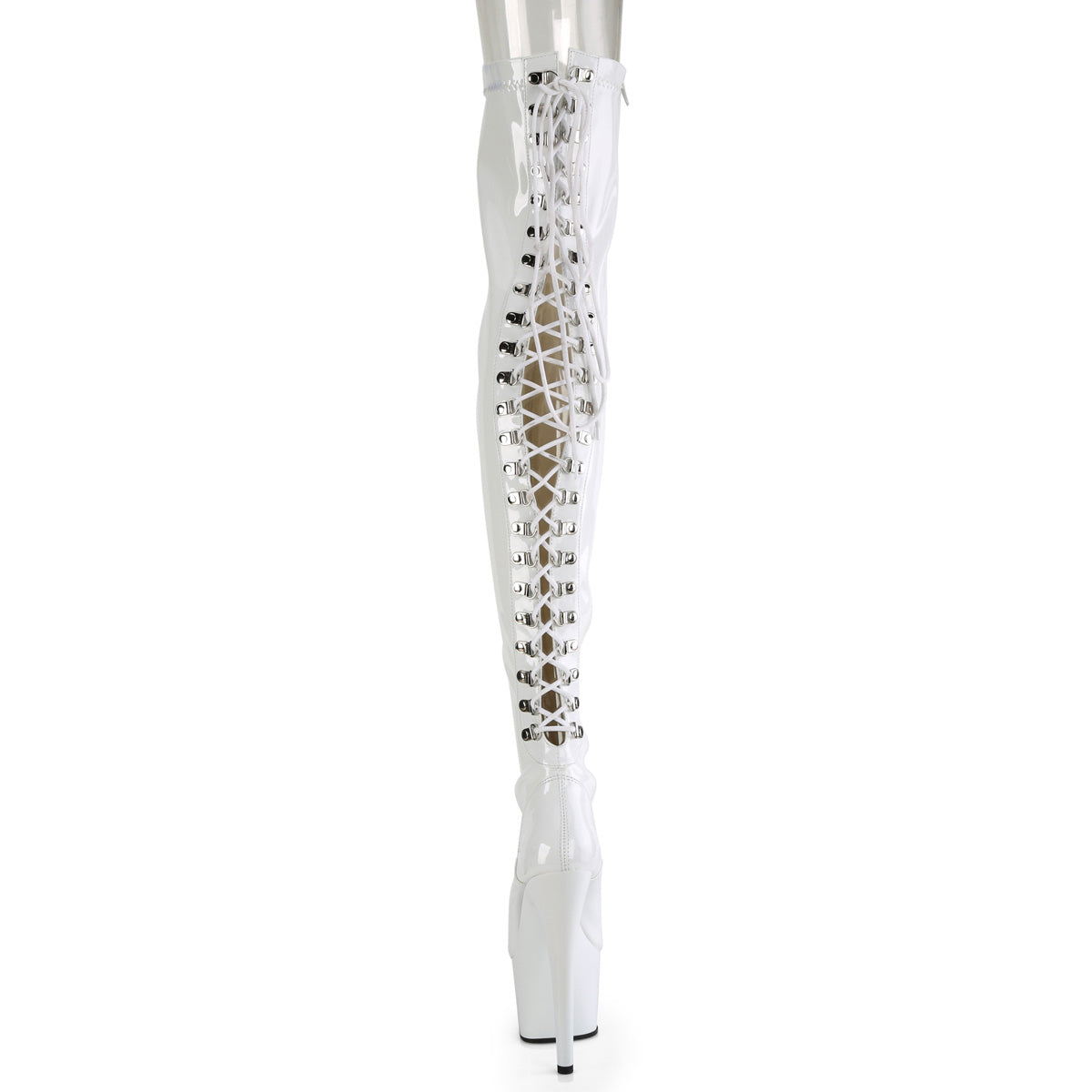 ADORE-3063 7" Heel, 2 3/4" PF Lace-Up Back Stretch Thigh Boot, Side Zip