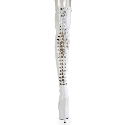 ADORE-3063 7" Heel, 2 3/4" PF Lace-Up Back Stretch Thigh Boot, Side Zip