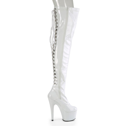 ADORE-3063 7" Heel, 2 3/4" PF Lace-Up Back Stretch Thigh Boot, Side Zip