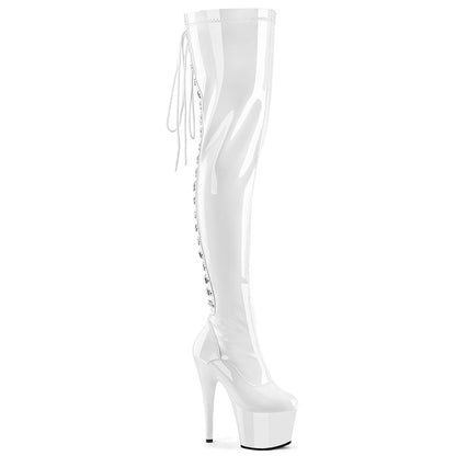 ADORE-3063 7" Heel, 2 3/4" PF Lace-Up Back Stretch Thigh Boot, Side Zip