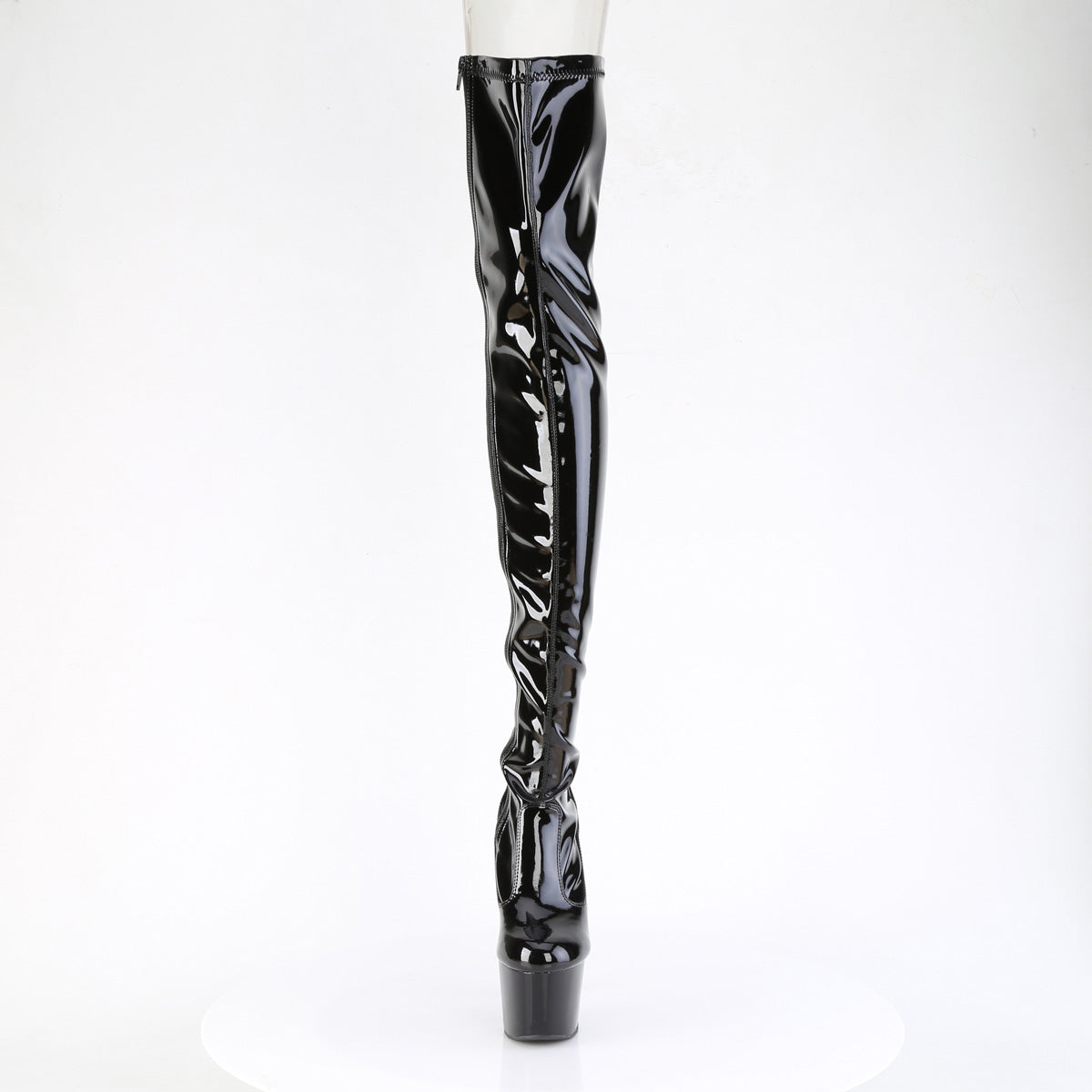 ADORE-3850 7" Heel, 2 3/4" PF Lace-Up Back Stretch Thigh Boot, Side Zip