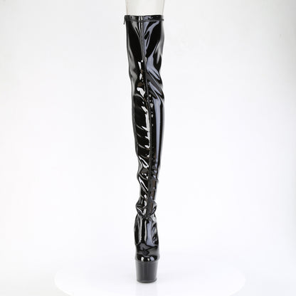 ADORE-3850 7" Heel, 2 3/4" PF Lace-Up Back Stretch Thigh Boot, Side Zip