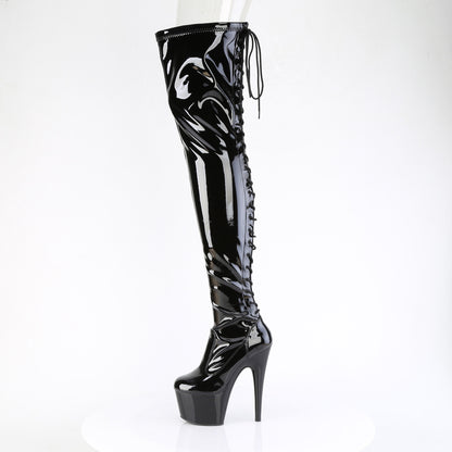 ADORE-3850 7" Heel, 2 3/4" PF Lace-Up Back Stretch Thigh Boot, Side Zip
