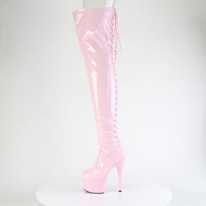 ADORE-3850 7" Heel, 2 3/4" PF Lace-Up Back Stretch Thigh Boot, Side Zip