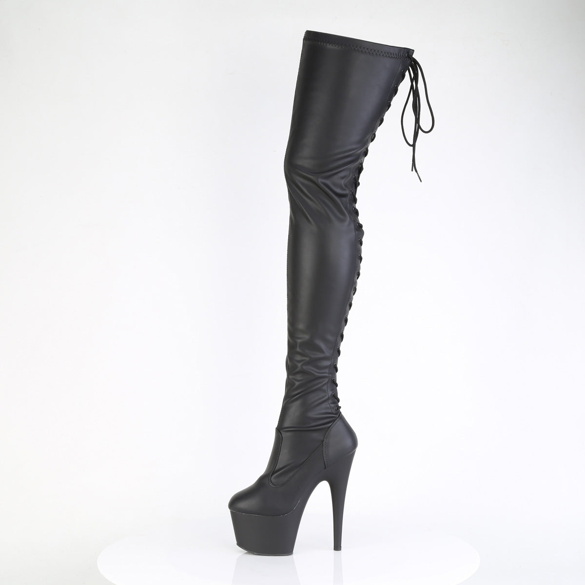 ADORE-3850 *7" Heel, 2 3/4" PF Lace-Up Back Stretch Thigh Boot,Side Zip