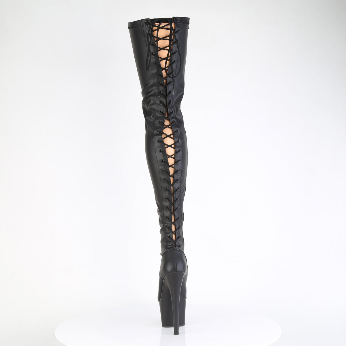ADORE-3850 *7" Heel, 2 3/4" PF Lace-Up Back Stretch Thigh Boot,Side Zip