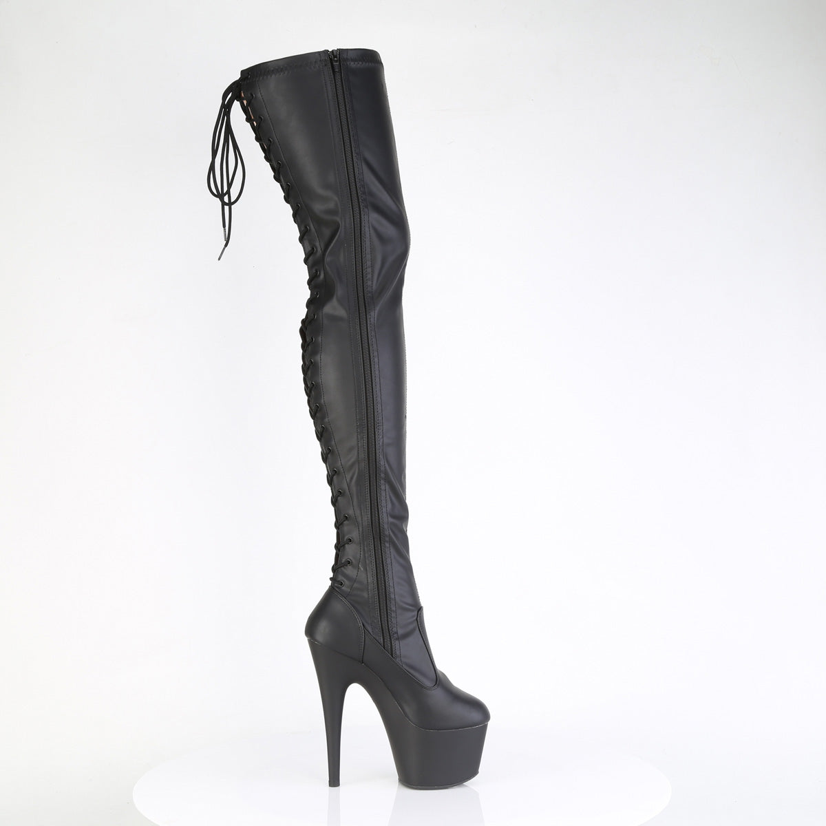 ADORE-3850 *7" Heel, 2 3/4" PF Lace-Up Back Stretch Thigh Boot,Side Zip