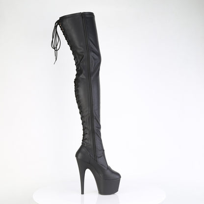 ADORE-3850 *7" Heel, 2 3/4" PF Lace-Up Back Stretch Thigh Boot,Side Zip