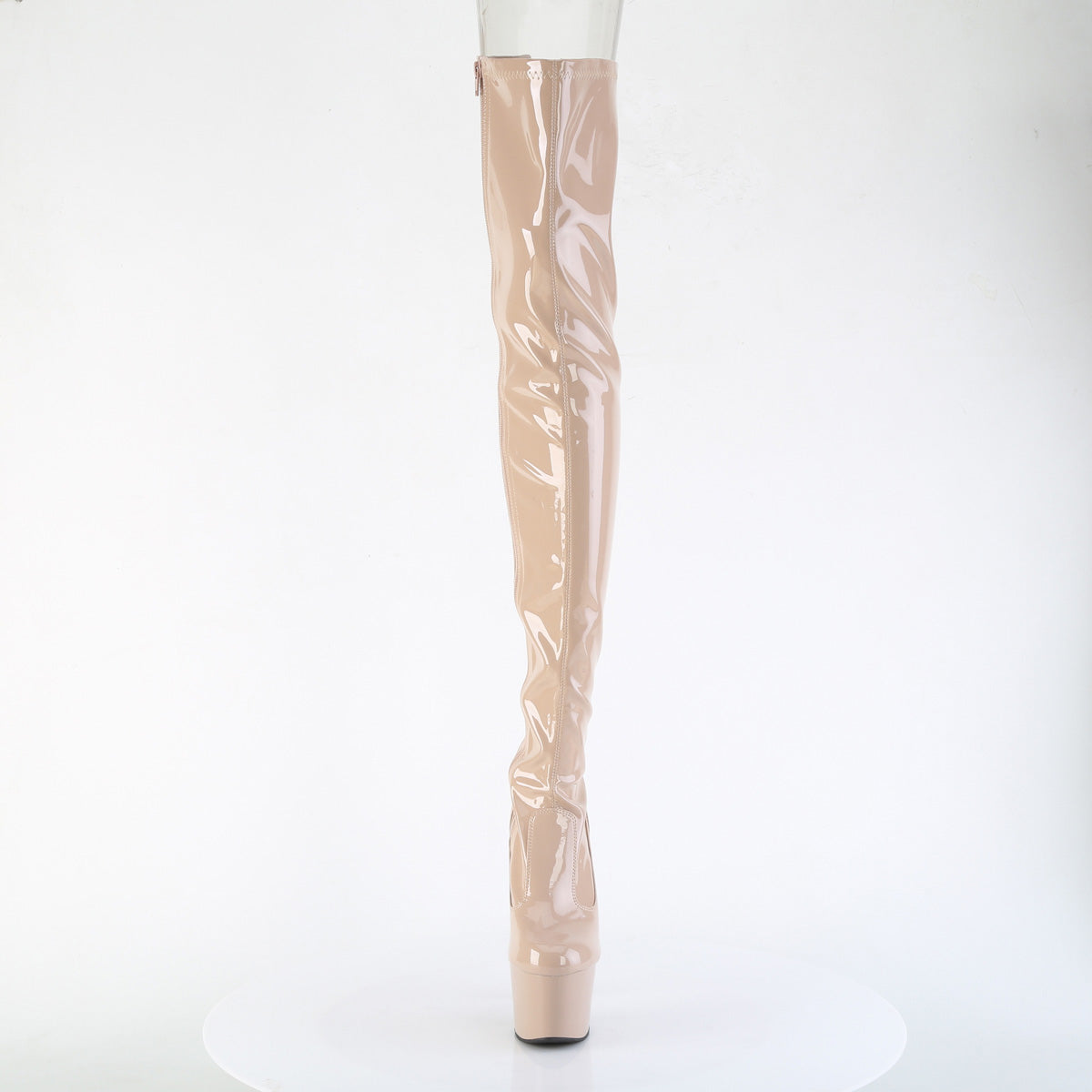 ADORE-3850 *7" Heel, 2 3/4" PF Lace-Up Back Stretch Thigh Boot,Side Zip