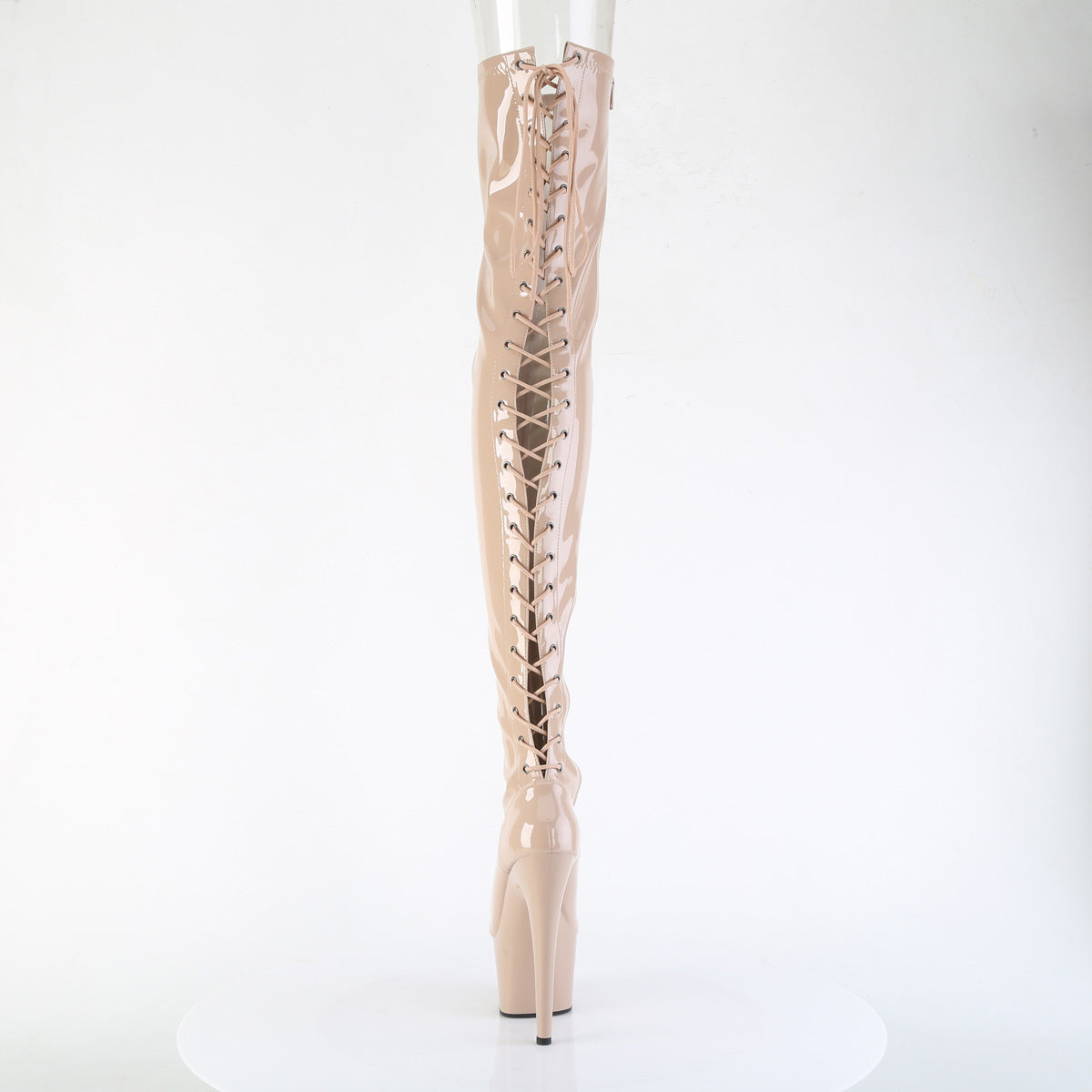 ADORE-3850 *7" Heel, 2 3/4" PF Lace-Up Back Stretch Thigh Boot,Side Zip