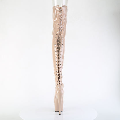 ADORE-3850 *7" Heel, 2 3/4" PF Lace-Up Back Stretch Thigh Boot,Side Zip