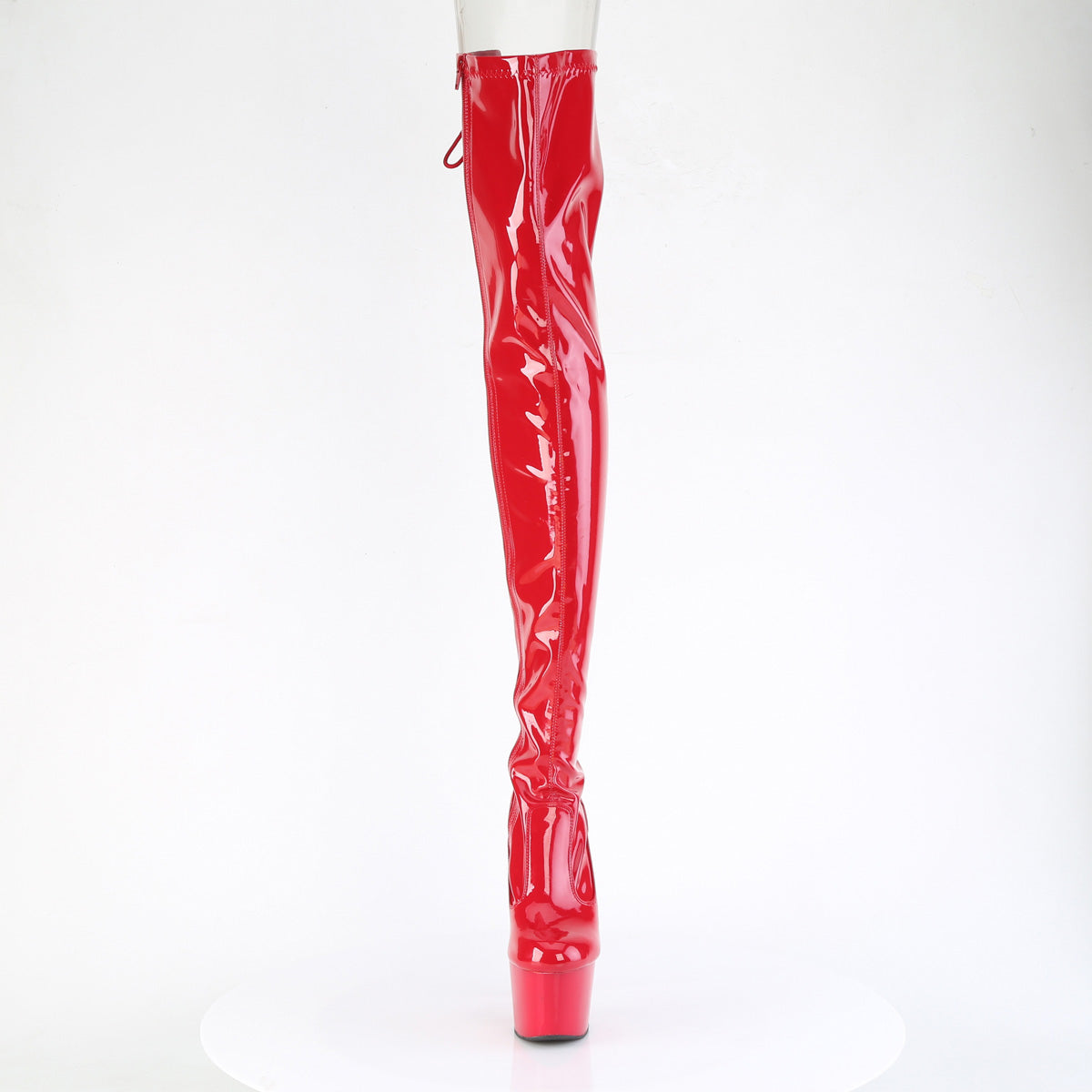 ADORE-3850 *7" Heel, 2 3/4" PF Lace-Up Back Stretch Thigh Boot,Side Zip