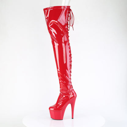 ADORE-3850 *7" Heel, 2 3/4" PF Lace-Up Back Stretch Thigh Boot,Side Zip