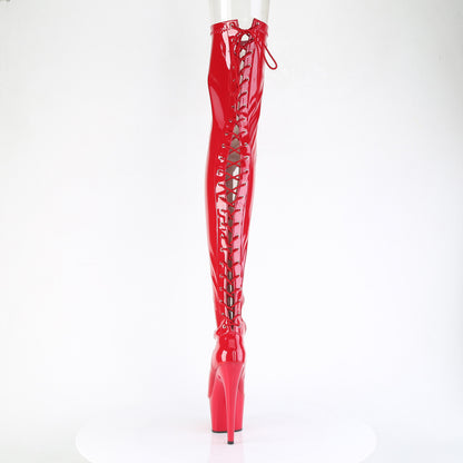 ADORE-3850 *7" Heel, 2 3/4" PF Lace-Up Back Stretch Thigh Boot,Side Zip