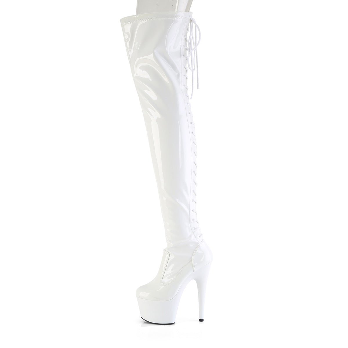 ADORE-3850 *7" Heel, 2 3/4" PF Lace-Up Back Stretch Thigh Boot,Side Zip