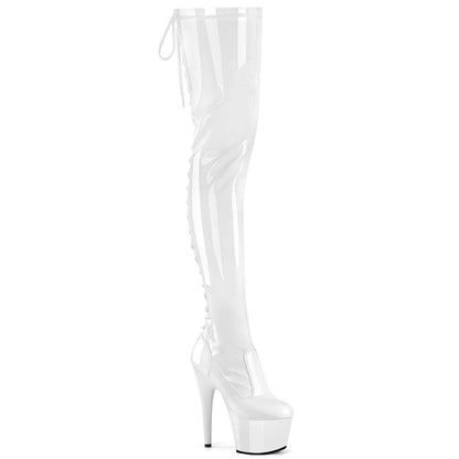 ADORE-3850 *7" Heel, 2 3/4" PF Lace-Up Back Stretch Thigh Boot,Side Zip