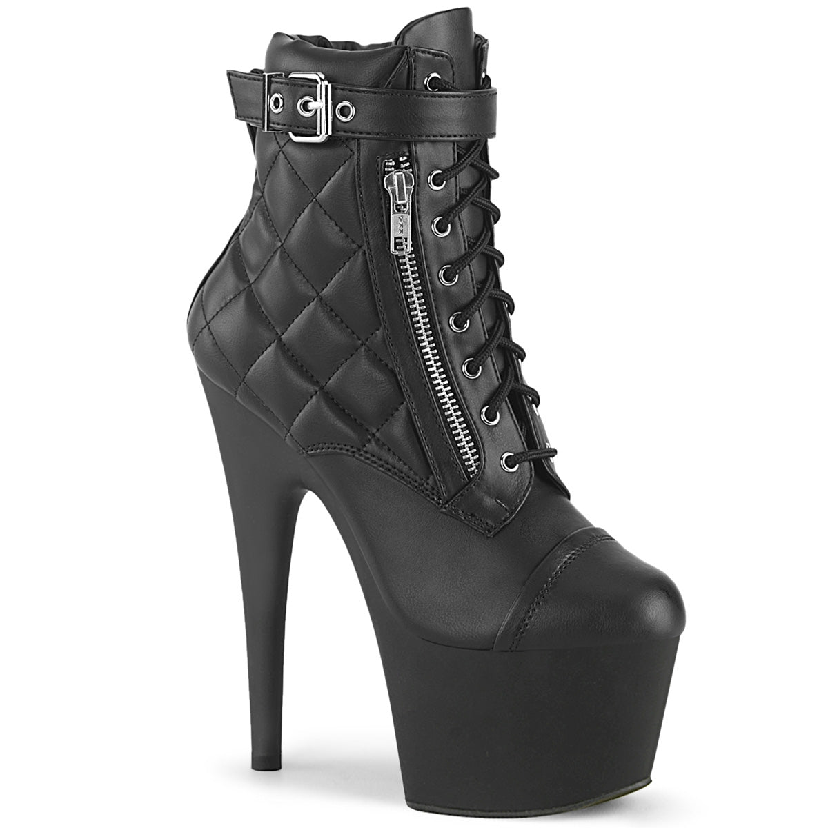 ADORE-700-05 *7" Heel, 2 3/4" PF Lace-Up Front Ankle Bootie, Side Zip