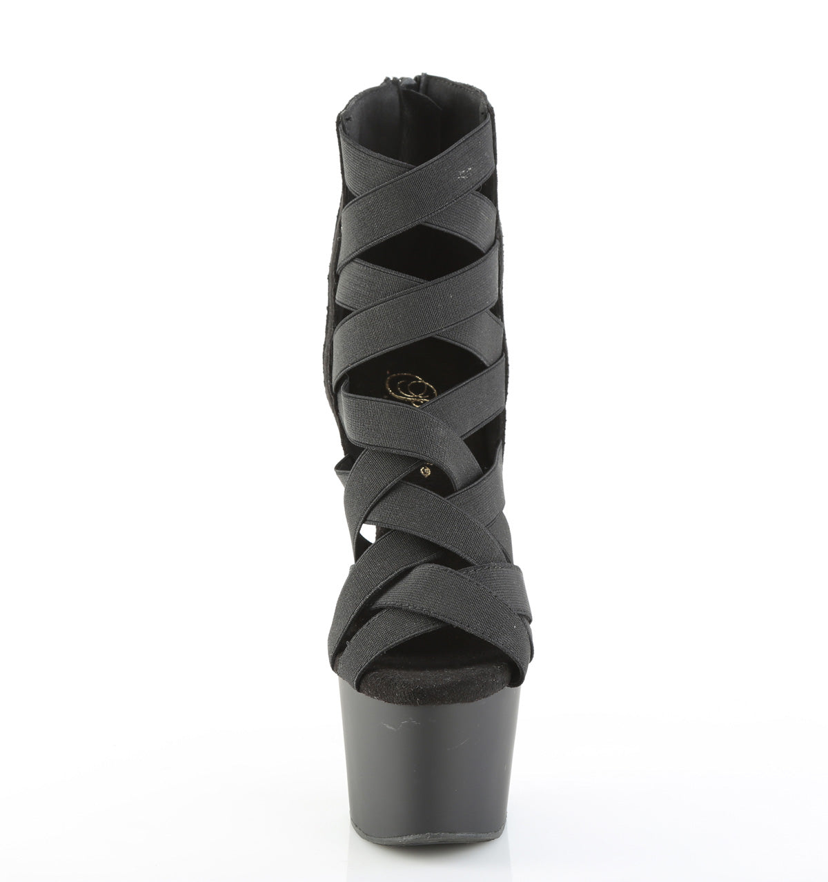 ADORE-700-24 7" Heel, 2 3/4" PF Criss Cross Bootie Sandal, Back Zip