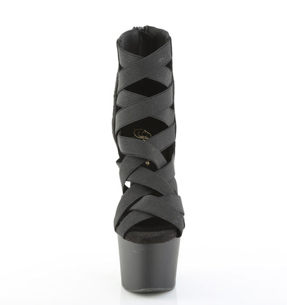 ADORE-700-24 7" Heel, 2 3/4" PF Criss Cross Bootie Sandal, Back Zip