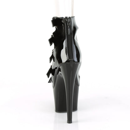 ADORE-700-33 7" Heel, 2 3/4" PF Buckle-Up Strappy Ankle Bootie, Back Zip