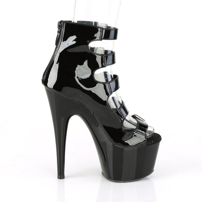 ADORE-700-33 7" Heel, 2 3/4" PF Buckle-Up Strappy Ankle Bootie, Back Zip