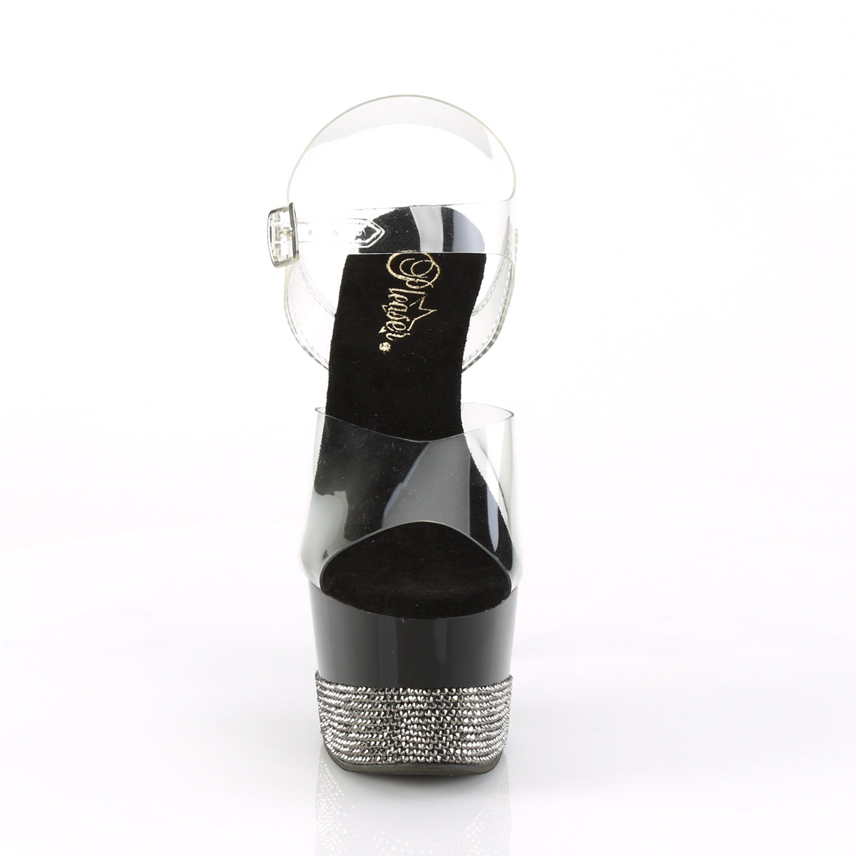 ADORE-708-3 7" Heel, 2 3/4" PF Ankle Strap Sandal w/ Rhinestone Platform
